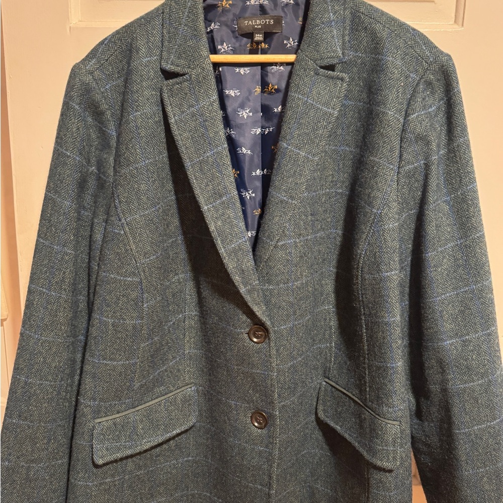 Talbots Women's Teal Checkered Blazer